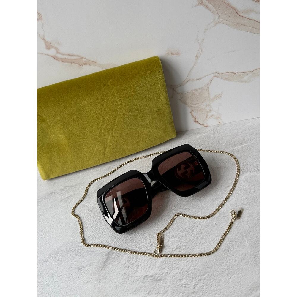 NEW Gucci GG1022S Black Chain Oversized Logo Sunglasses - Picture 3 of 8